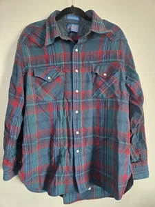 VTG Pendleton 1960s High Grade Western Wool Pearl Snap Plaid USA Large READ - Picture 1 of 8