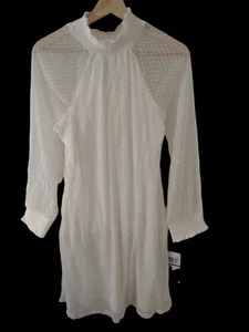 Nina Leonard Kleid L transparent Stehkragen Langarm gepunktet Overlay Dress in Ivory - Bild 1 von 8