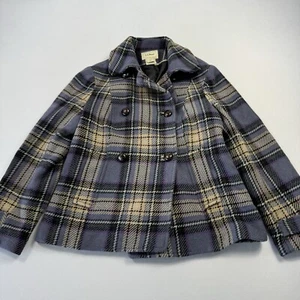 L.L. Bean Women's Peacoat Jacket Multicolor Plaid Double Breasted Wool Petite XS - Picture 1 of 15