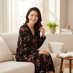 Croft & Barrow Gr. L Pyjama-Set mit Kunstfell, mehrfarbig geblümt. NS-22 - Bild 1 von 10