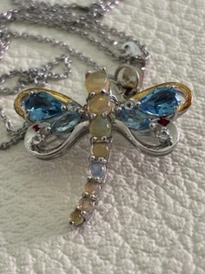 Vintage ATR Sterling Silber 925 Libelle farbiger Opal Edelsteine Anhänger Brosche - Bild 1 von 6