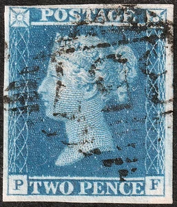1841 SG14 2d BLUE PLATE 3 VERY FINE USED 4 MARGINS IRISH NEWRY "357" (PF) - Picture 1 of 2