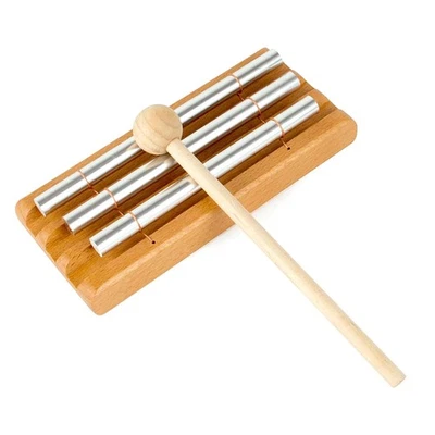 Aluminum + Wood Base Chime Bell With Drumstick lovely For Prayer Meditation Yoga - Image 1 of 4