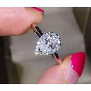 Zarter Halo-Ehering 2,50 kt Lab Created Birne Diamant 14 K Weißgold-Finish - Bild 1 von 4