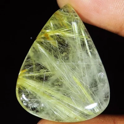 60.35 CT Natural Golden Rutile Quartz Pear Cabochon Gemstone 28x39x7 mm LM-42 - Image 1 of 4