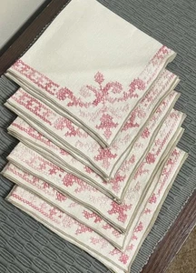 Vintage gekreuzte Leinen Servietten (6) rosa 15” x 15” wie besehen - Bild 1 von 4