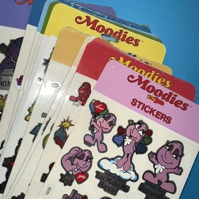 Vintage 80s Stickers Moodie Foil Sheet Lot - Sealed Complete Set 10 Moodies 1983 - Image 1 of 4