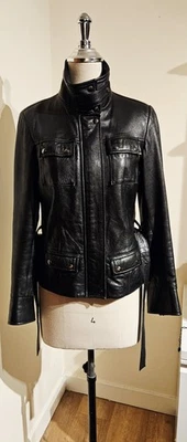 Pelletteria Gabi Firenze Vintage Italian Lamb Leather Black Belted Jacket S UK8 - Image 1 of 4