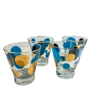 MCM Atomic Barware Russell Wright Rocks Glasses 14oz Blue w/ Gold Lot 4 - Picture 1 of 15