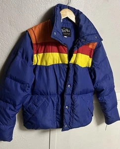 Vintage 70s Streetwear Womens Medium Men’s Small Rainbow Down Puffer Jacket - Bild 1 von 11