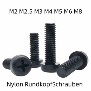Schwarz Nylon Rundkopf Schrauben Kreuz Rundkopf Bolzen M2 M2.5 M3 M4 M5 M6 M8 - Picture 1 of 12