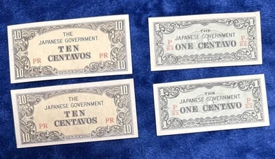 Set of 4 The Japanese Government One (1) & 10 Centavo Bills WWII - Image 1 of 2