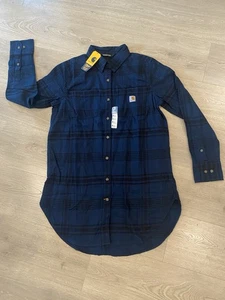 Carhartt Rugged Flex Plaid Flannel Tunic Shirt Relaxed Fit Women’s Medium NEW - Picture 1 of 9