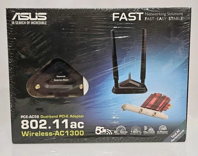 ASUS PCE-AC56 Dual-band PCI-E Adapter 802.11 ac Wireless-AC1300 - New/Sealed - Image 1 of 4