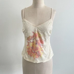 Occhi Verdi La Perla Tanktop Damen 12 beige Lilie Blumen kokett Nylon Fee - Bild 1 von 9
