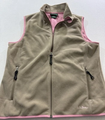 LL Bean открытый жилет женщин средний бежевый флис полный молнии без рукавов винтажный - Изображение 1 из 4