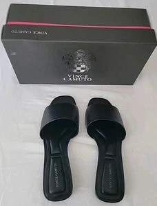 NWB Sz 7 Vince Camuto "Chaleah" Leather Slides / Sandals, in Black, 1.25" Heels - Picture 1 of 10