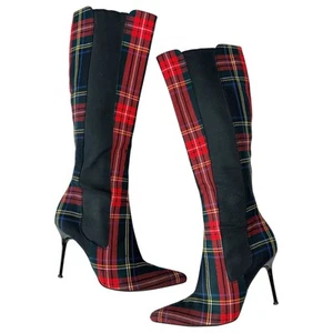 Dolce & Gabbana Red Tartan Pointed Toe Boots - Picture 1 of 7