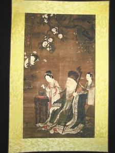 Antico dipinto cinese antico rotolo su carta di riso personaggio di Tang Yin唐寅 - Foto 1 di 5