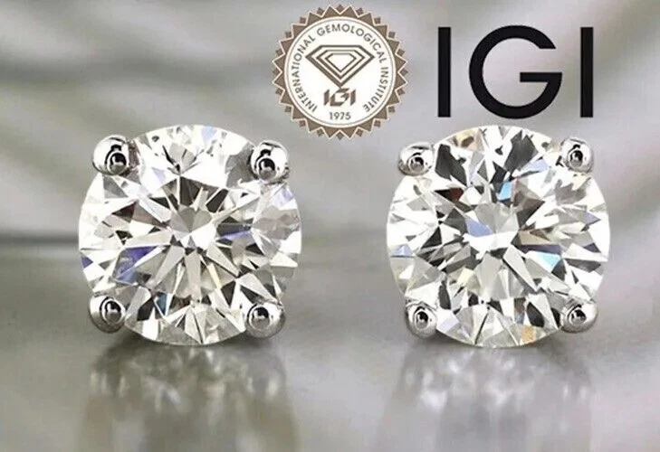 Aretes de diamantes con certificación IGI 4 quilates E VS1 solitario corte ideal 4,00 quilates 14 k Foto 1 de 3