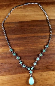 Vintage grün Türkis Herz Glieder ausgefallene Kette Halskette Sterlingsilber 17" - Bild 1 von 7