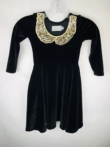 Five Loaves Two Fish Made in USA Black Velvet Look Dress w/Sequins EUC Girl's 4 - Picture 1 of 4