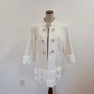 Multiples Ivory Linen Blend Embellished Jacket, Size L - Picture 1 of 10