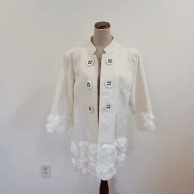 Multiples Ivory Linen Blend Embellished Jacket, Size L - Image 1 of 4