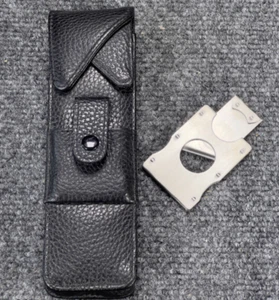 Lederetui mit Zigarrenschneider, Chromkolben und Zigarrenhalter. Herren - Mann Artikel - Bild 1 von 6