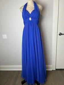 Vintage Mike Benet Dress Blue 8 Peekaboo Purple Halter Flowy Rhinestone Formal - Picture 1 of 20
