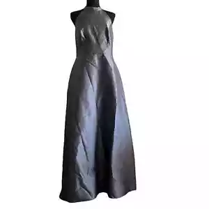 Alfred Sung Dress Size 14 Satin Twill Halter Neck Caviar Gray D772 - Picture 1 of 15