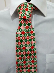 NEW M&S Men's Christmas Bauble Pattern Green/Multicoloured Tie - Picture 1 of 2