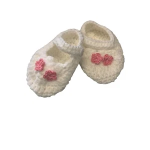 Handmade Crochet Knitted Newborn Baby Girls Shoes, Mary Jane Style - Picture 1 of 3
