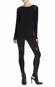 NEW BCBG MAX AZRIA BLACK AUDRI SHEER TRIM PULLOVER MSH1S714/AB369 SIZE XXS - Picture 1 of 2