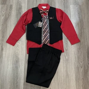 NWT Johnnie Lene Pinstripe Boys Formal Dresswear Vest Set Black Red Size 10 - Picture 1 of 13
