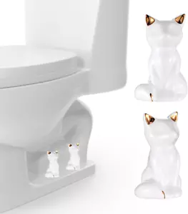2Pcs White Ceramic Cat Cute Toilet Screw Cover Caps - Bathroom Decor, Fun Animal - Picture 1 of 12