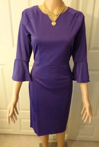 TWO-SIDEDđź’—Purple 3/4 Flare Bell Sleeve Bodycon Sheath Stretch Dressđź’—Sz M - Picture 1 of 8