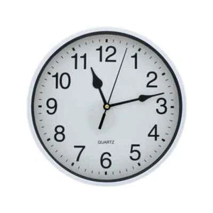 22cm Round Wall Clock Quartz Home Kitchen Bedroom White Silver Large Numbers - Picture 1 of 6