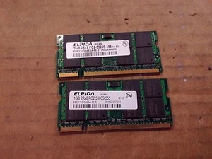 Lot of 2 Elpida 2 x 1GB 2GB DDR2 667mhz PC2-5300 2Rx8 Laptop RAM Memory SODIMM - Picture 1 of 1