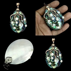 Anhänger Oktopus Silber Abalone Perlmutt und Zuchtperle / 30,96 Gramm - Bild 1 von 1