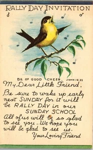 Alte Postkarte Sonntagsschule Kirche Kundgebungstag Vogelgesang ~ Sei guten Mutes - Bild 1 von 3