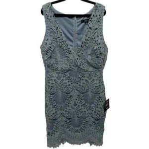 Lulus nwt truly beloved blue lace bodycon plunge dress size M  Pit to pit flat 1 - Picture 1 of 7