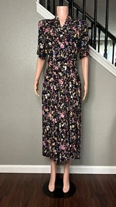 VINTAGE VTG LIZ CLAIBORNE BELTED FLORAL DRESS 80S 90S MOM DRESS SIZE 10 - Picture 1 of 6