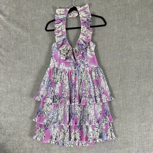 Alannah Hill Wondering Eyes Dress Size 10 Tiered Pleated Ruffle Halter Pink - Picture 1 of 15