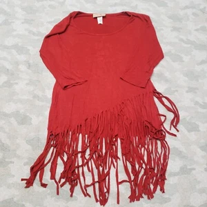 Scully Top Womens Medium Red Fringe Pullover 3/4 Sleeve Western - Picture 1 of 9