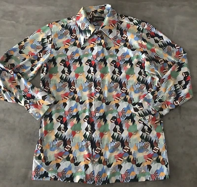 Camisa De Colección Años 70 Hombres X-Grande Disco Daga Abstracto Botón Geométrico Hippie Boho Foto 1 de 4