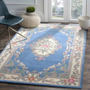 MADISON THICK WOOL BLUE FRENCH AUBUSSON CARVED DESIGN FLOOR RUG 150x240cm **NEW* - Picture 1 of 4