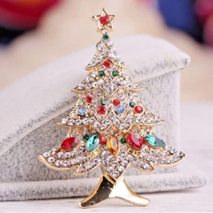 Christmas Tree Colorful Ornaments Crystal Rhinestone Pin with Gold Bag - VIDEO - Picture 1 of 4
