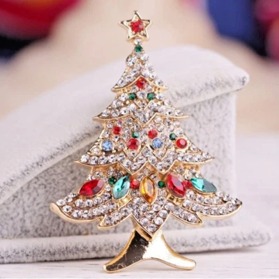 Christmas Tree Colorful Ornaments Crystal Rhinestone Pin with Gold Bag - VIDEO - Image 1 of 4