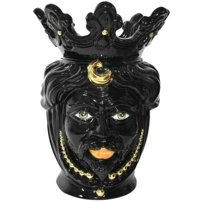 Moors Kopf In Keramik Caltagirone Skulptur Mann Vase Dekorative Vase - Bild 1 von 4